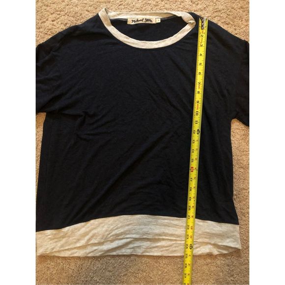 Michael Stars Gathered Sleeve Sweatshirt Navy Gray Comfy Lounge Top Size Large - Picture 14 of 14